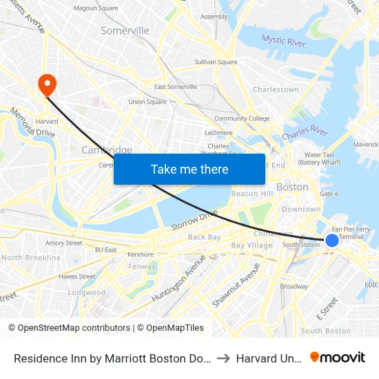 Residence Inn by Marriott Boston Downtown Seaport to Harvard University map