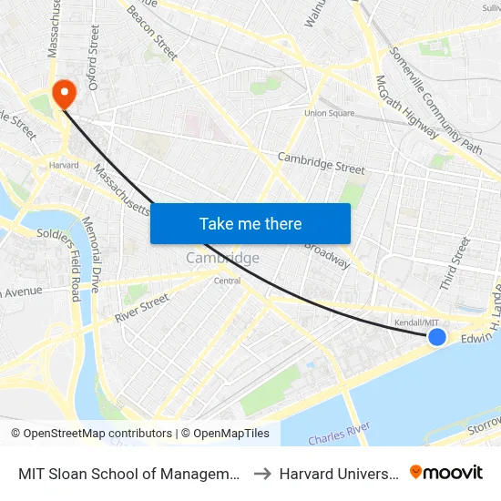 MIT Sloan School of Management to Harvard University map