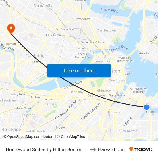 Homewood Suites by Hilton Boston Seaport District to Harvard University map