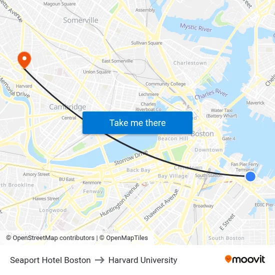 Seaport Hotel Boston to Harvard University map