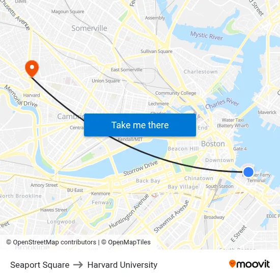 Seaport Square to Harvard University map