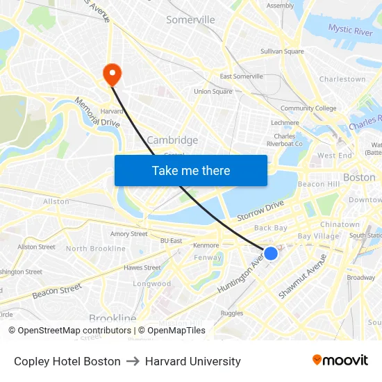 Copley Hotel Boston, 19 Garrison St to Harvard University map