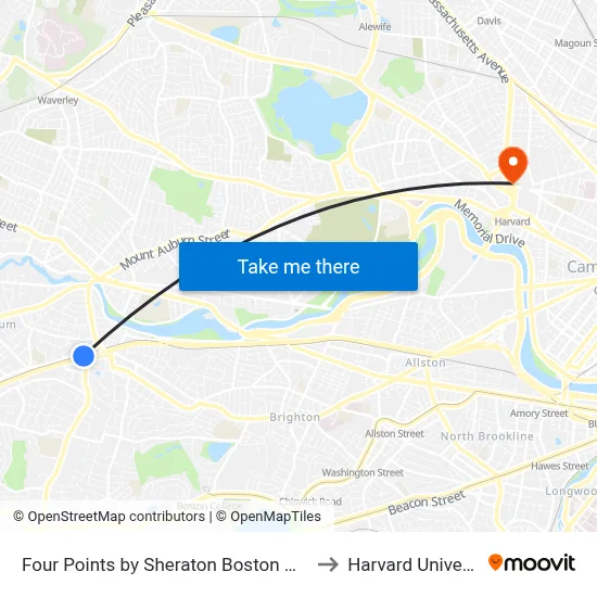 Crowne Plaza Boston Newton to Harvard University map