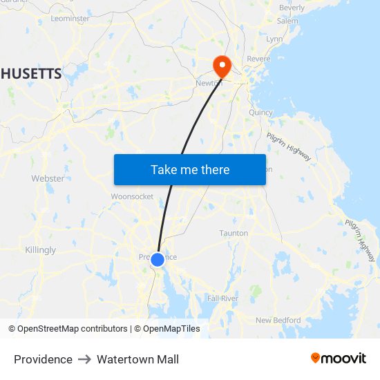 Providence to Watertown Mall map