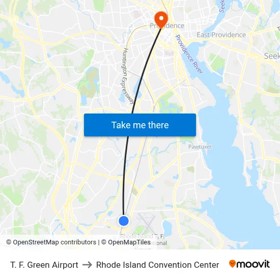 Tf Green Airport to Rhode Island Convention Center map