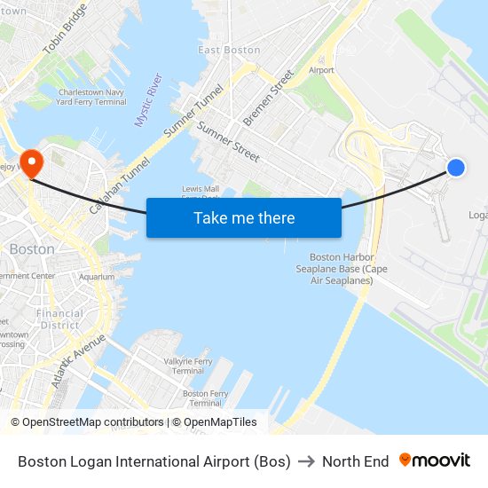 Boston Logan International Airport (Bos) to North End map