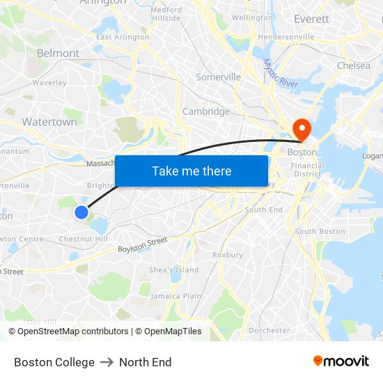 Boston College to North End map