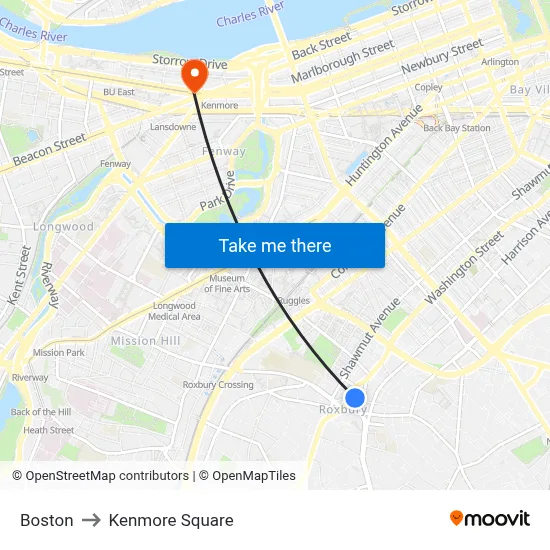 Boston to Kenmore Square map
