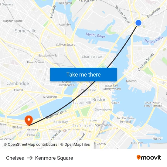 Chelsea to Kenmore Square map