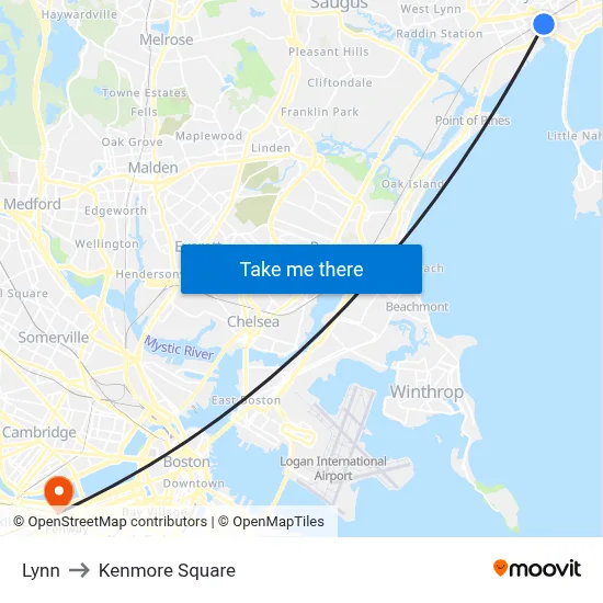 Lynn to Kenmore Square map