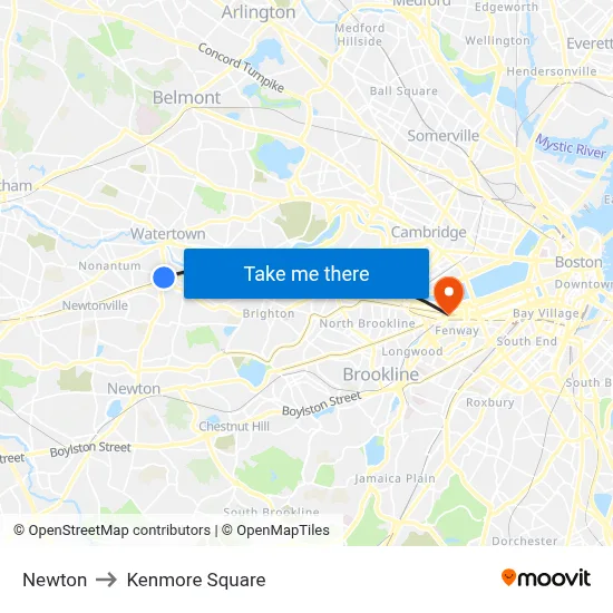 Newton to Kenmore Square map