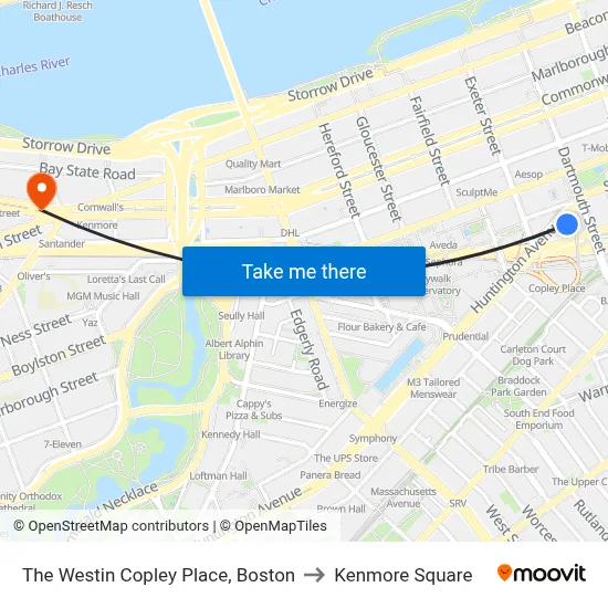 The Westin Copley Place, Boston to Kenmore Square map