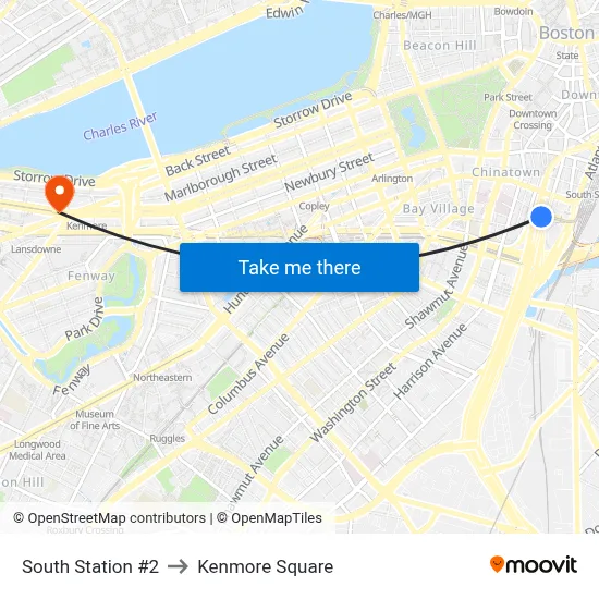 South Station #2 to Kenmore Square map