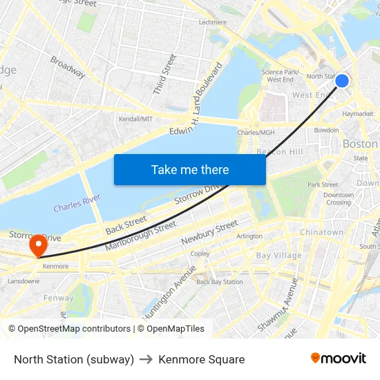 North Station (subway) to Kenmore Square map