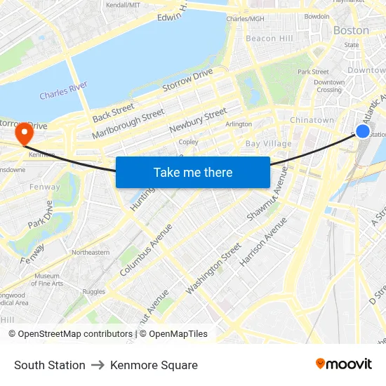 South Station to Kenmore Square map
