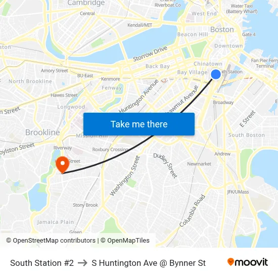 South Station #2 to S Huntington Ave @ Bynner St map