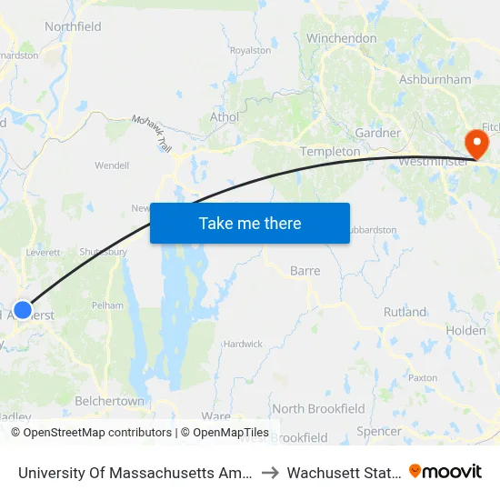 University Of Massachusetts Amherst to Wachusett Station map