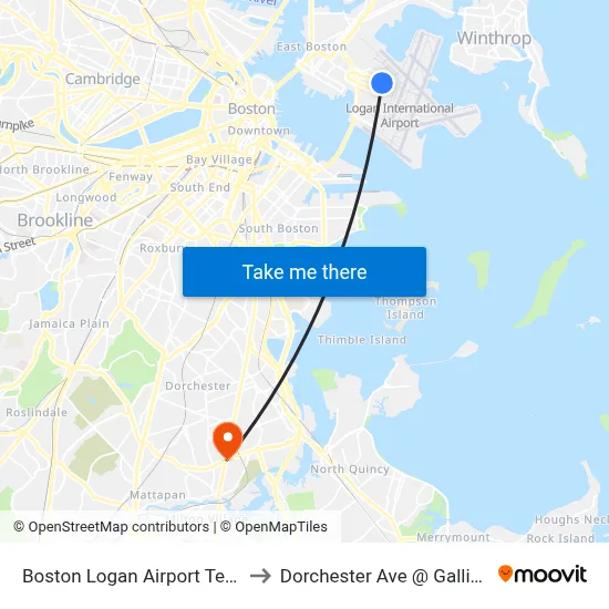 Boston Logan Airport Terminal C to Dorchester Ave @ Gallivan Blvd map