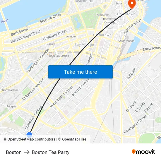 Boston to Boston Tea Party map