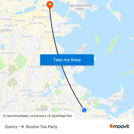 Quincy to Boston Tea Party map