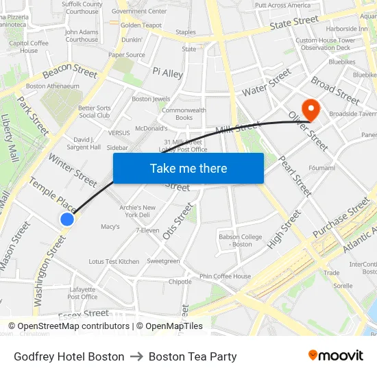 Godfrey Hotel Boston to Boston Tea Party map