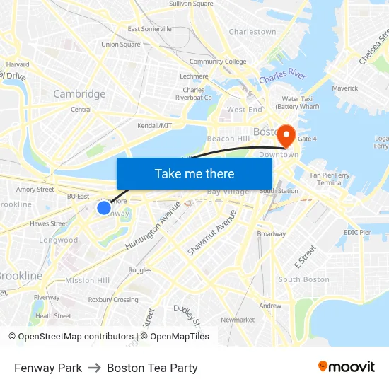 Fenway Park to Boston Tea Party map