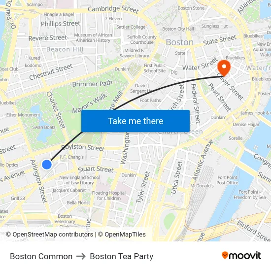 Boston Common to Boston Tea Party map