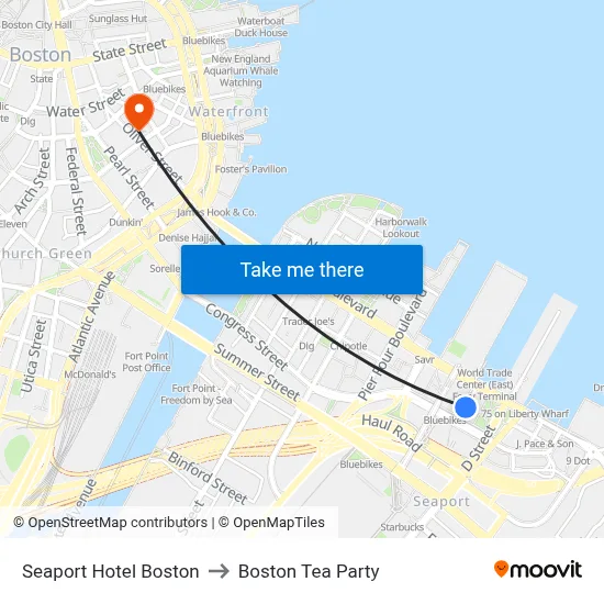 Seaport Hotel Boston to Boston Tea Party map