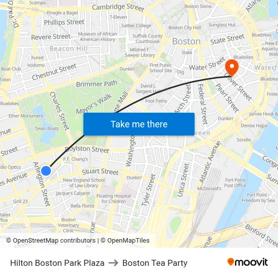 Hilton Boston Park Plaza to Boston Tea Party map