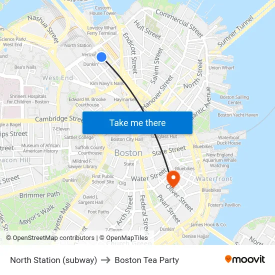 North Station (subway) to Boston Tea Party map