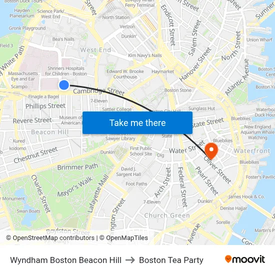 Wyndham Boston Beacon Hill to Boston Tea Party map
