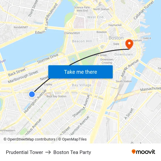 Prudential Tower to Boston Tea Party map
