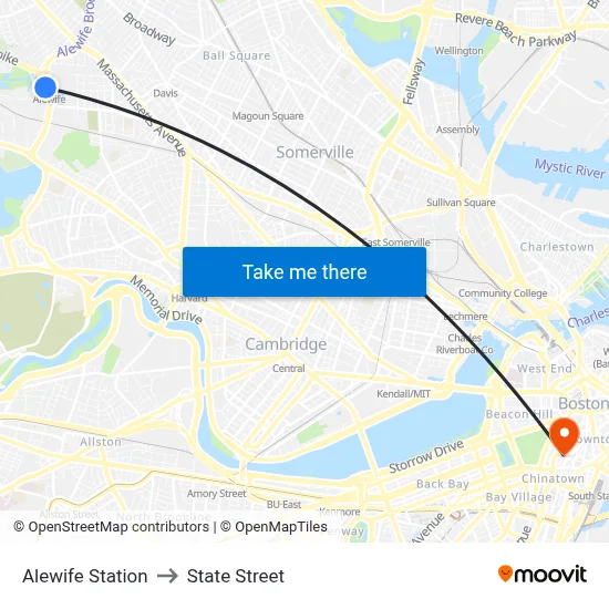 Alewife Station to State Street map