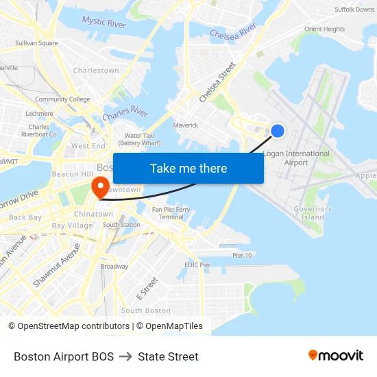 Boston Airport BOS to State Street map