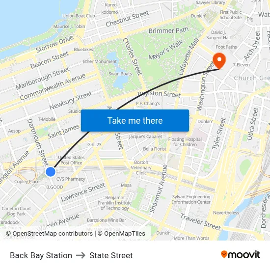 Back Bay Station to State Street map