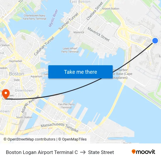 Boston Logan Airport Terminal C to State Street map