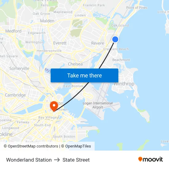 Wonderland Station to State Street map