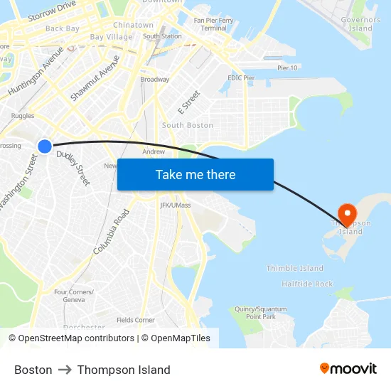 Boston to Thompson Island map