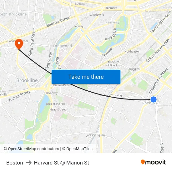 Boston to Harvard St @ Marion St map
