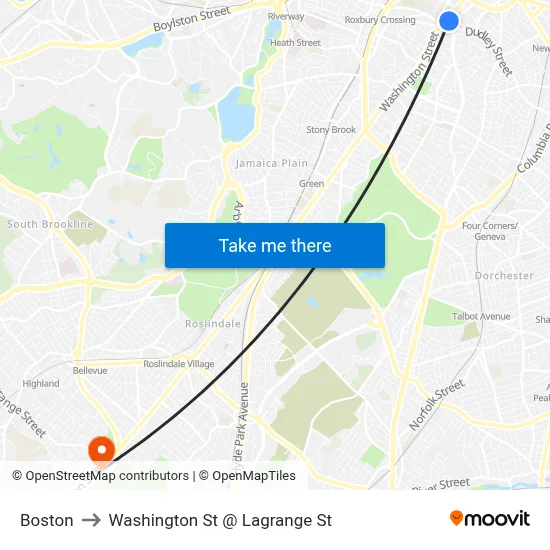 Boston to Washington St @ Lagrange St map