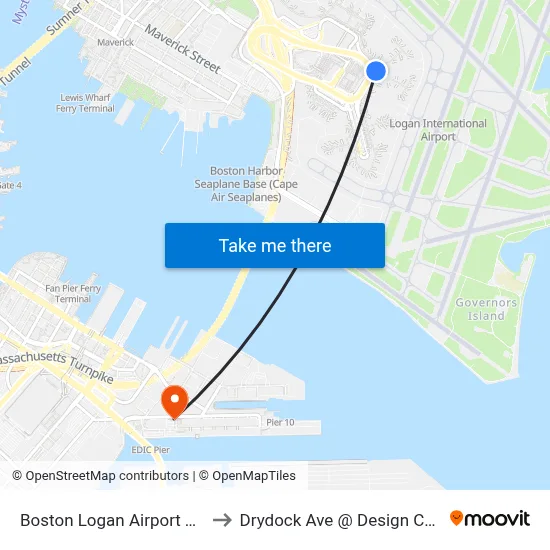 Boston Logan Airport Terminal C to Drydock Ave @ Design Center Place map