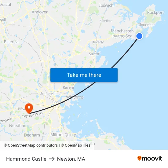 Hammond Castle to Newton, MA map