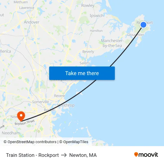 Train Station - Rockport to Newton, MA map