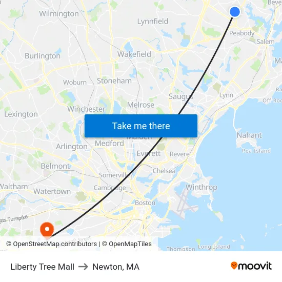 Liberty Tree Mall to Newton, MA map