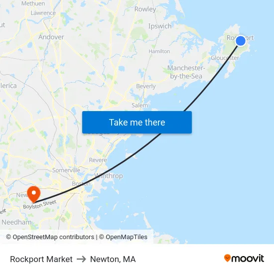 Rockport Market to Newton, MA map