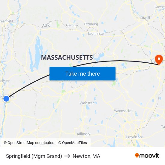 Springfield (Mgm Grand) to Newton, MA map