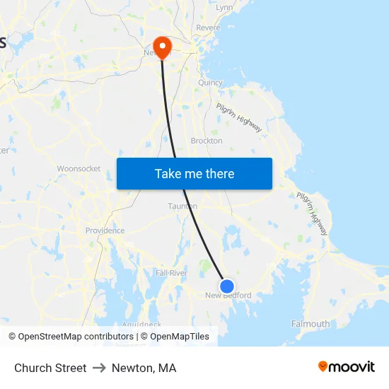 Church Street to Newton, MA map