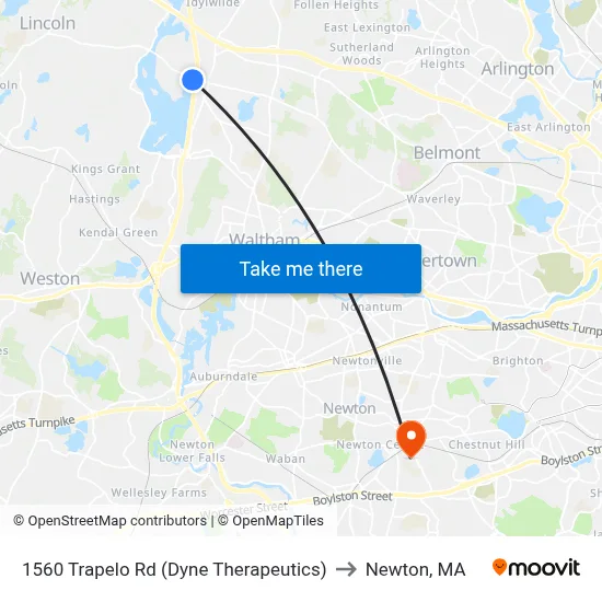 1560 Trapelo Rd  (Dyne Therapeutics) to Newton, MA map