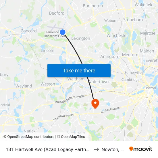 131 Hartwell Ave  (Azad Legacy Partners) to Newton, MA map