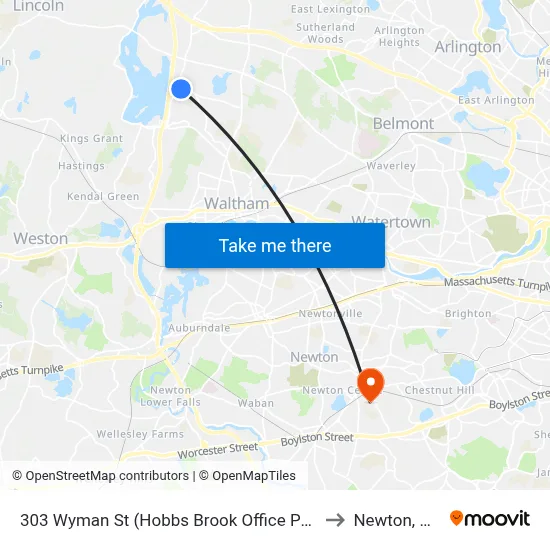 303 Wyman St  (Hobbs Brook Office Park) to Newton, MA map